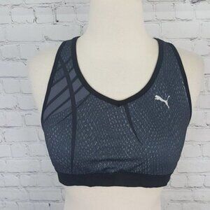 Puma Gray Black Sports Bra Running sz M Racerback